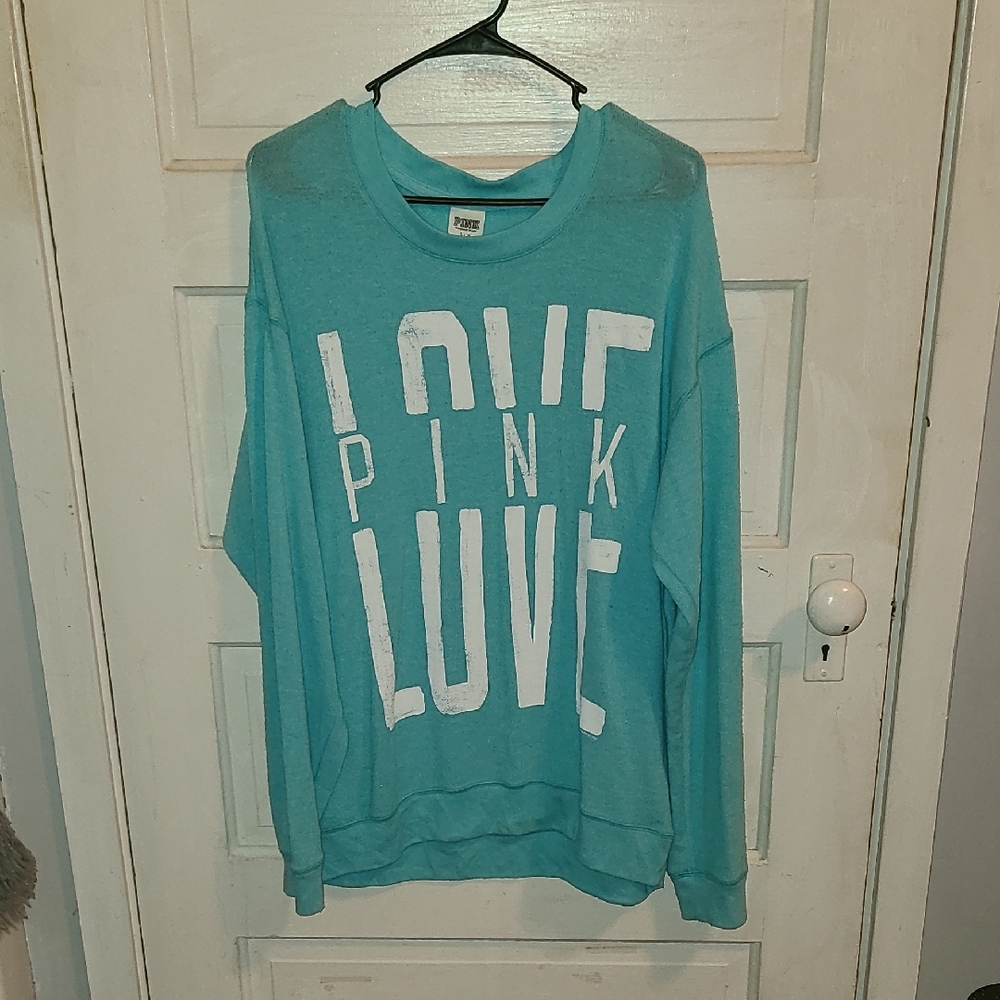 PINK Victoria's Secret Teal Love Sweatshirt